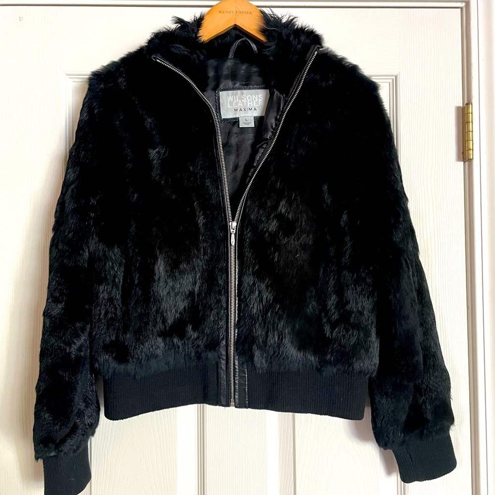 Black Rabbit Fur Bomber Jacket